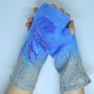 Felted mittens,fingerless mittens,fingerless gloves,wool mittens,long gloves, hand made,cozy woolen hand warmers. image 2