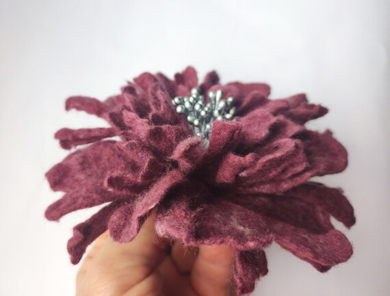 Wool Flower Brooch Wet Felt Flower Pin Shawl Pin Lilac Wool - Etsy