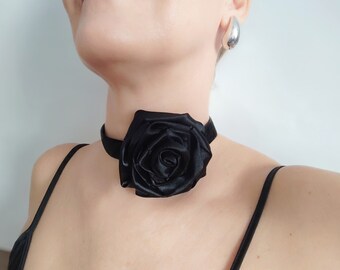 Flower Choker, Necklace Velvet Choker, black rose choker, Victorian gothic flower tie choker, gift for women, romantic wedding choker.