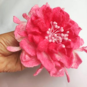 Nuno Felted Flower Brooch/Pin Natural felted wool and viscose top, wool flower brooch, felted flower.