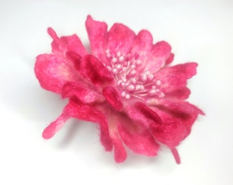 Nuno Felted Flower Brooch/Pin Natural felted wool and viscose top, wool flower brooch, felted flower.