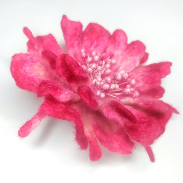 Nuno Felted Flower Brooch/Pin Natural felted wool and viscose top, wool flower brooch, felted flower.