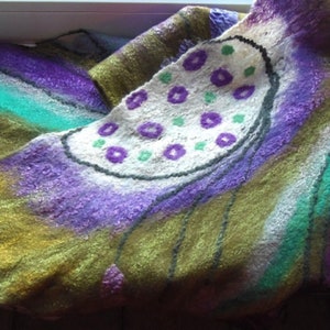 Felted Scarf made from Wool and Silk, scarf Purple Lilac Green Olive.