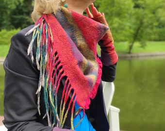 Wool scarf, felted neck scarf, women's warm merino wool scarf.