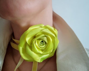 Flower Choker, Necklace Velvet Choker, yellow rose choker, Victorian gothic flower tie choker, gift for women, romantic choker.