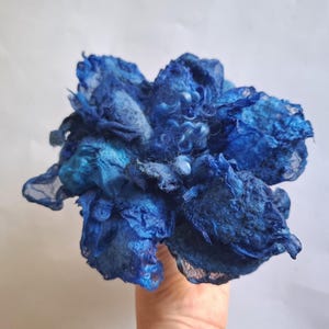 Large Blue Felted Flower Brooch – Silk Wool Statement Pin, Textile Art