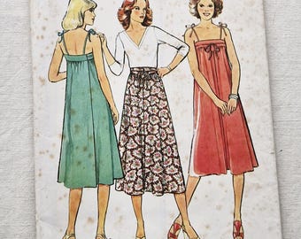 1970s wrap dress and skirt, UNCUT sewing pattern, bust 33”, Style 2342, shoulder ties