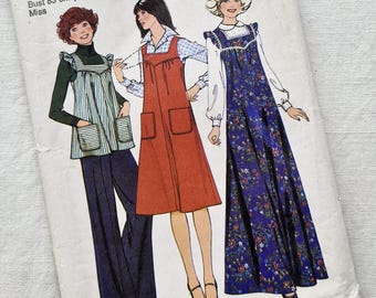 Yoked dress, trousers, smock top, 1970s maxi, sewing pattern, bust 32inches, Style 1632