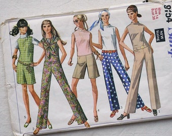 Sleeveless jumpsuit, shorts, 1960s mod style, UNCUT sewing pattern, bust 36”, Simplicity 8154, high neck pantsuit