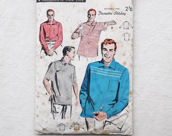 Sport shirt sewing pattern, 2 styles, vintage 1950s Butterick 7673, size medium, chest 38 to 40 inches, casual wear, UNUSED