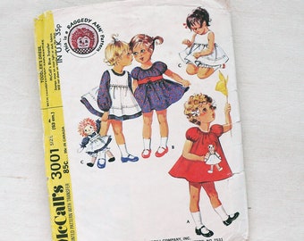 Toddler dress with Raggedy Ann pocket, Age 2, McCall's 3001, pinafore and panties, 1970s fun