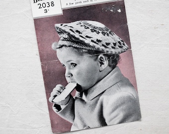 Child’s Fair Isle Beret, vintage knitting hat pattern, Bestway 2038, age 2 to 4 years, original not PDF