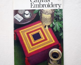 Canvas Embroidery booklet, vintage 1970s needlework, Coats No 1114