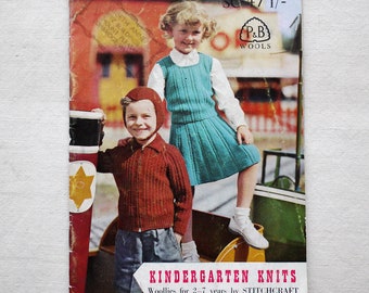 Kindergarten Knits, Vintage children’s knitting patterns, 2 – 7 years, Stitchcraft, 1950s-60s original booklet