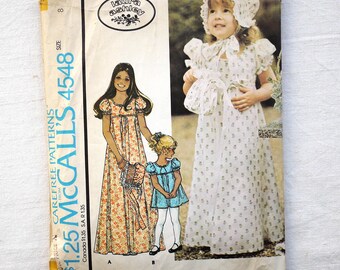 Laura Ashley 1970's childs dress, bonnet and bag, Size 8, 27” chest, McCall's 4548 sewing pattern, vintage bridesmaid, prairie style