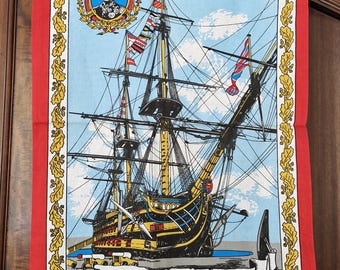 H.M.S. Victory, Admiral Lord Nelson and ship tea towel, UNUSED souvenir dish cloth