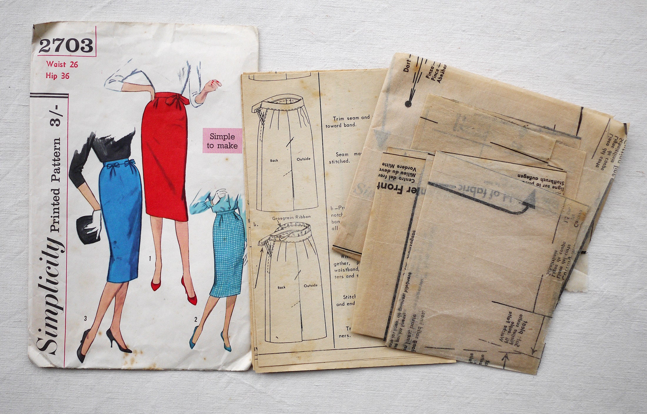 1950s Slim Pencil Skirt Sewing Pattern Simplicity 2703 Waist - Etsy