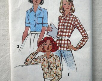 1970s shirt sewing pattern, UNCUT, pointy collar, sizes 10 to 18, bust 32 to 40 inches, Maudella 5990