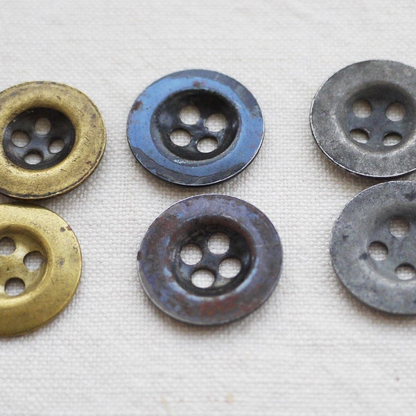 8 Vintage metal work wear buttons, chose black, brass or grey, 18mm buttons, simple 4 hole, uniform, workwear, overalls