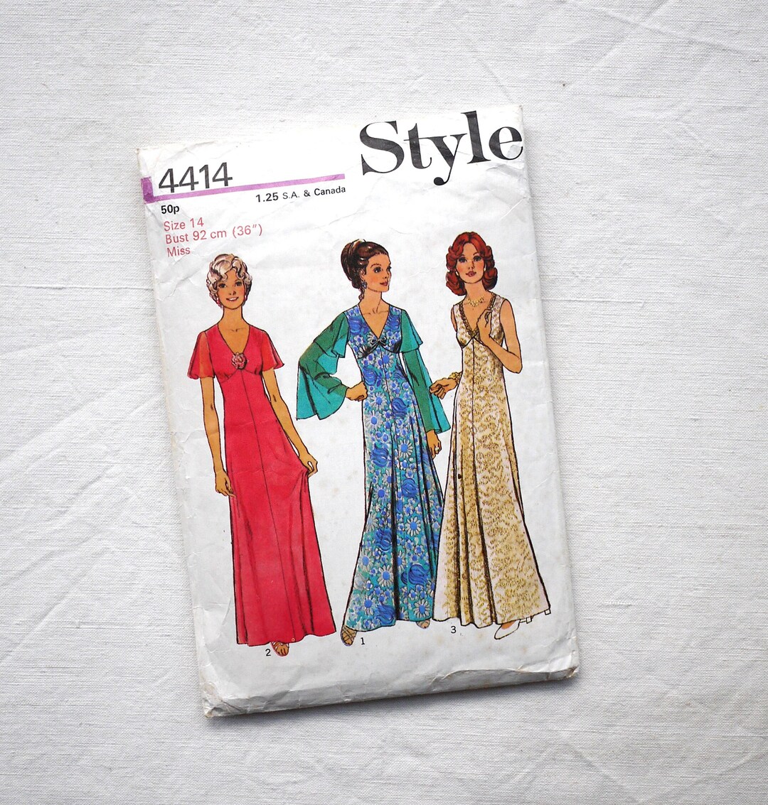 1970s Maxi Dress Sewing Pattern, Size 14, Bust 36 Inches, Flowing ...