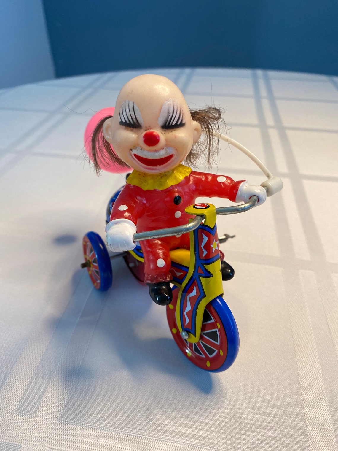 Vintage WindUp Clown Tricycle Tin Toy Etsy