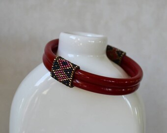 Red Bangle with Beaded Accents