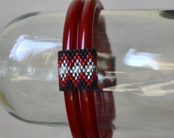 Red Polymer Bangles with Beaded Accents