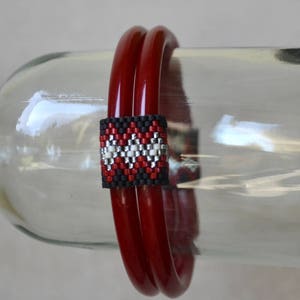 Red Polymer Bangles with Beaded Accents
