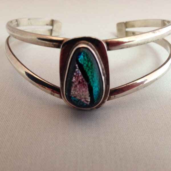 Sterling with Dichroic Glass Cuff Bracelet