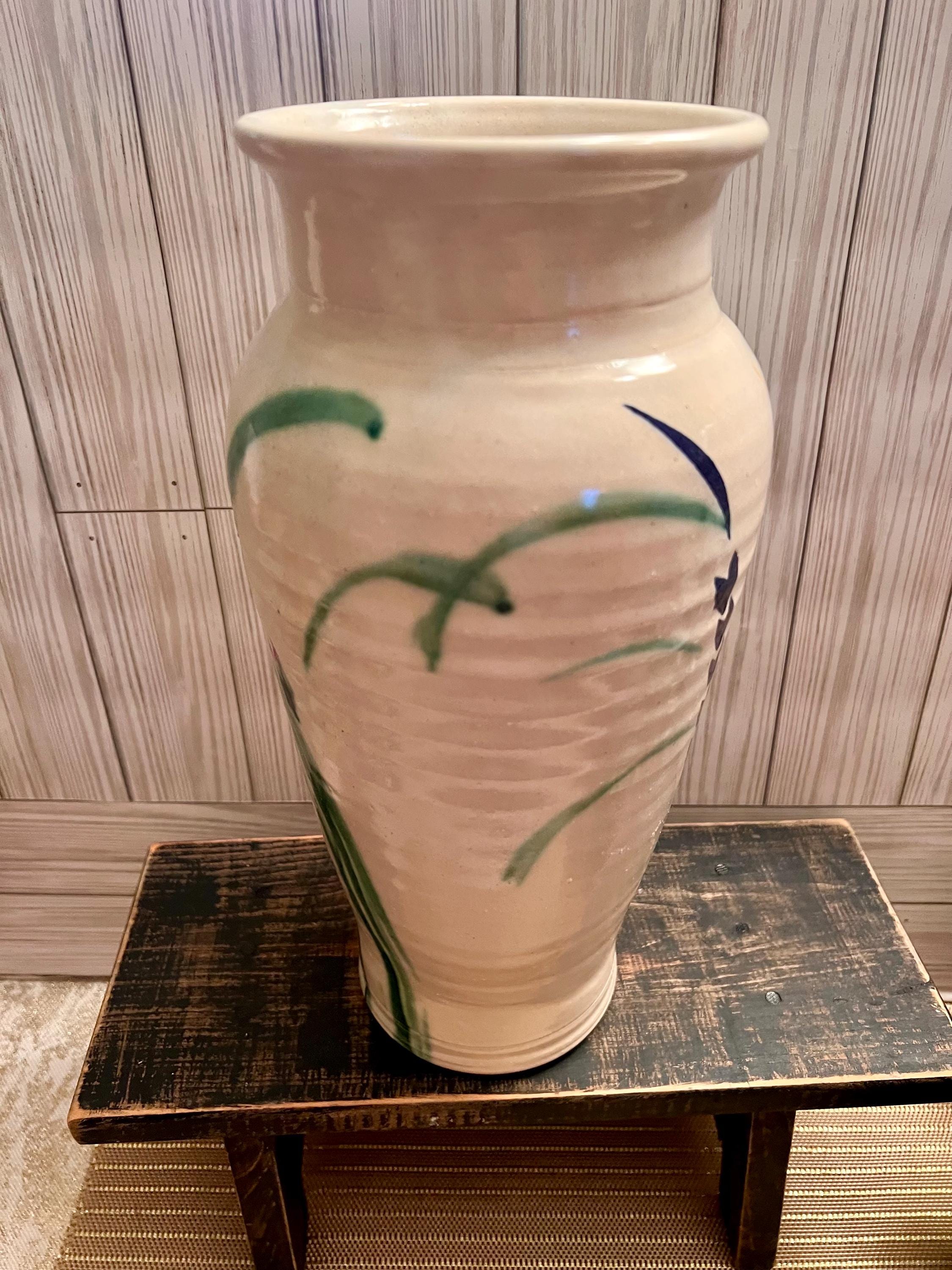 Art Pottery Vase Hand Thrown Floral Motif Tall Flower Vases Spring Home ...