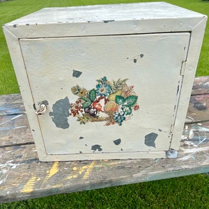 Vintage Pie Safe Chippy White Paint Farmhouse Kitchen Decor Tabletop Glass Shelf Cabin Decor Fruit Flowers Craft Room Storage Bakery Cabine