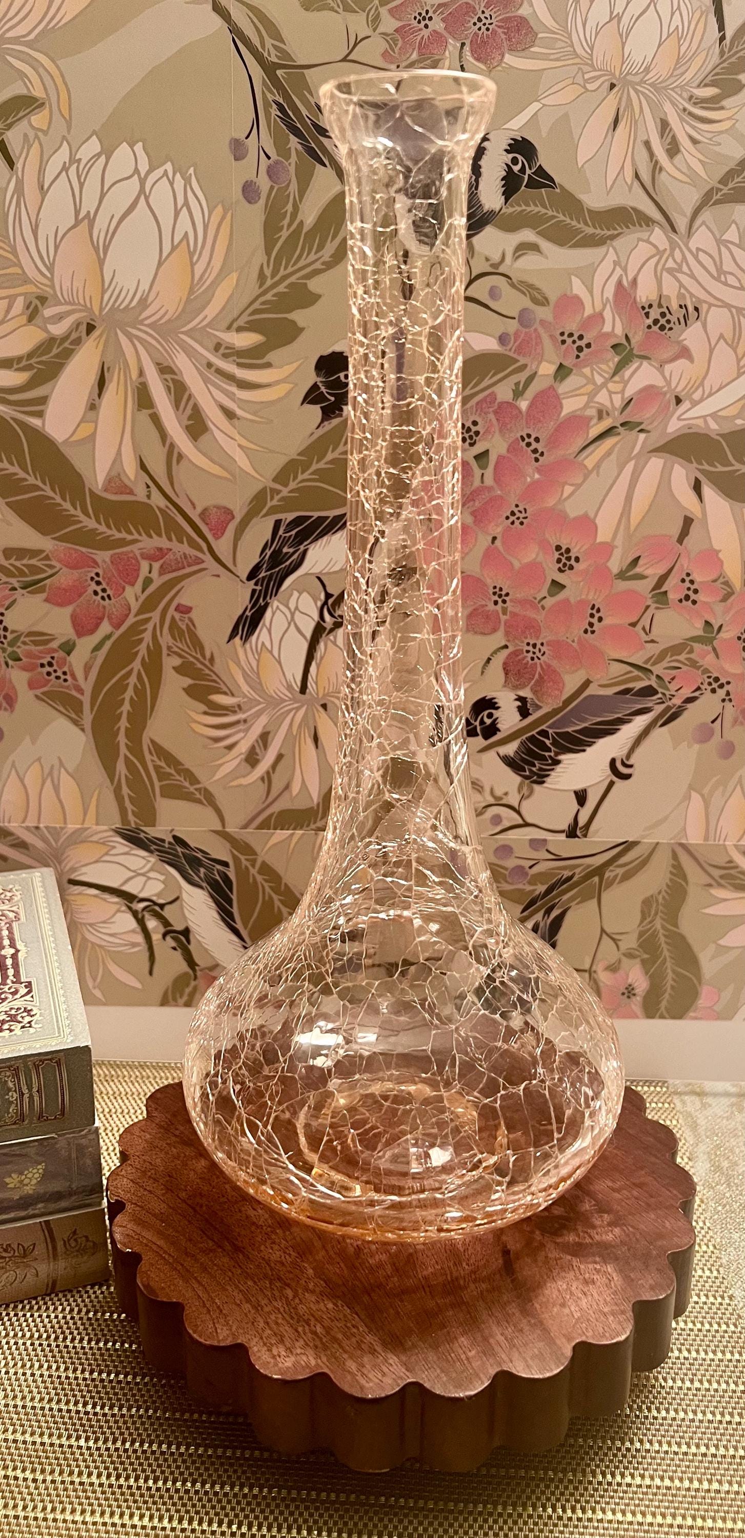 Vintage Pink Crackle Glass Vase