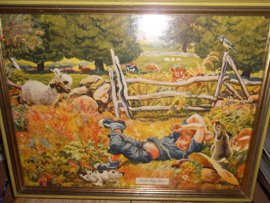 Vintage Little Boy Blue Nursery Rhyme Framed Print by F. Rojankovsky