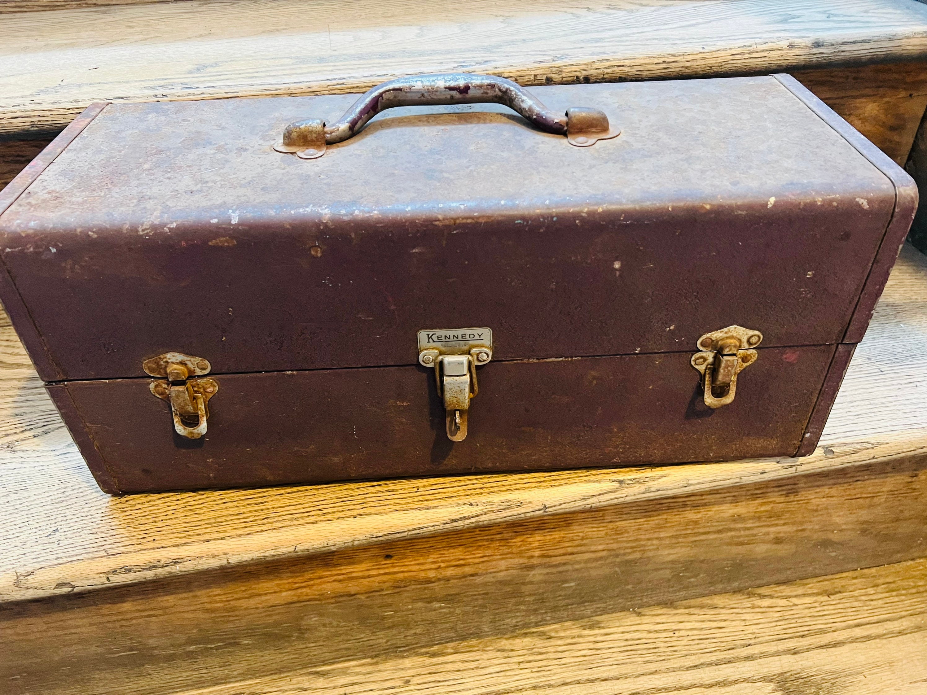 Rusty Old Tackle Box Vintage Metal Fishing Carrying Case Repurposed Decor 