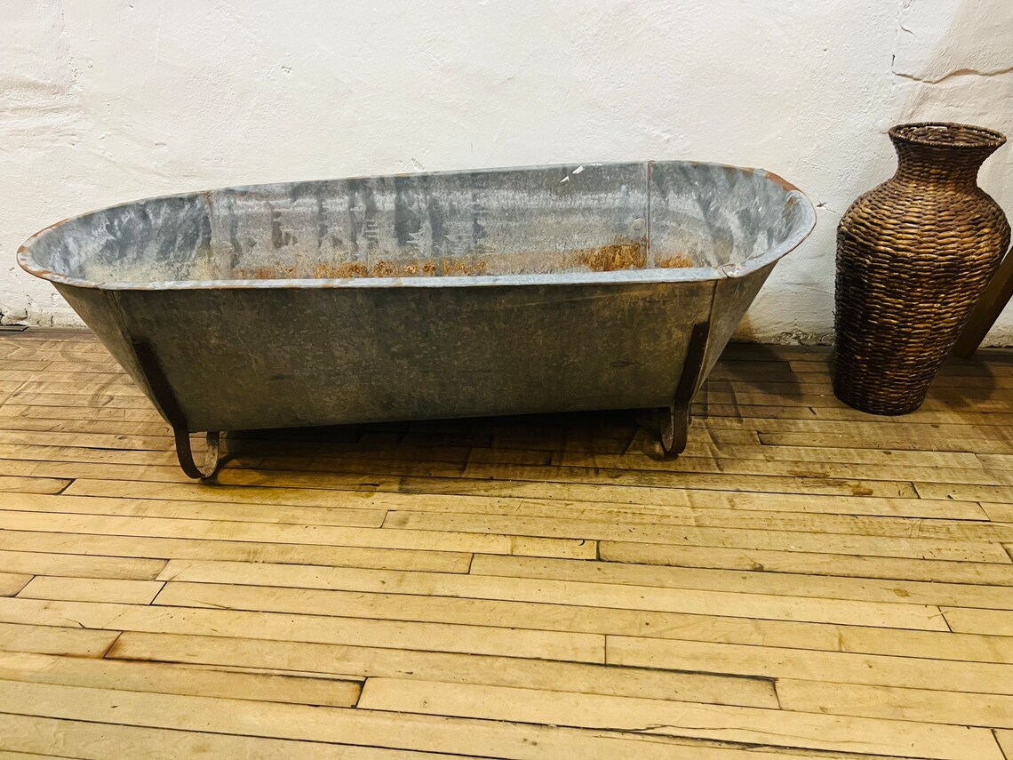 Large Zinc Bathtub Galvanized Tub Cowboy Bathtub Photography Etsy