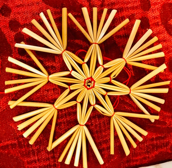 Scandinavian Straw Ornaments Christmas Stars Decor German Straw