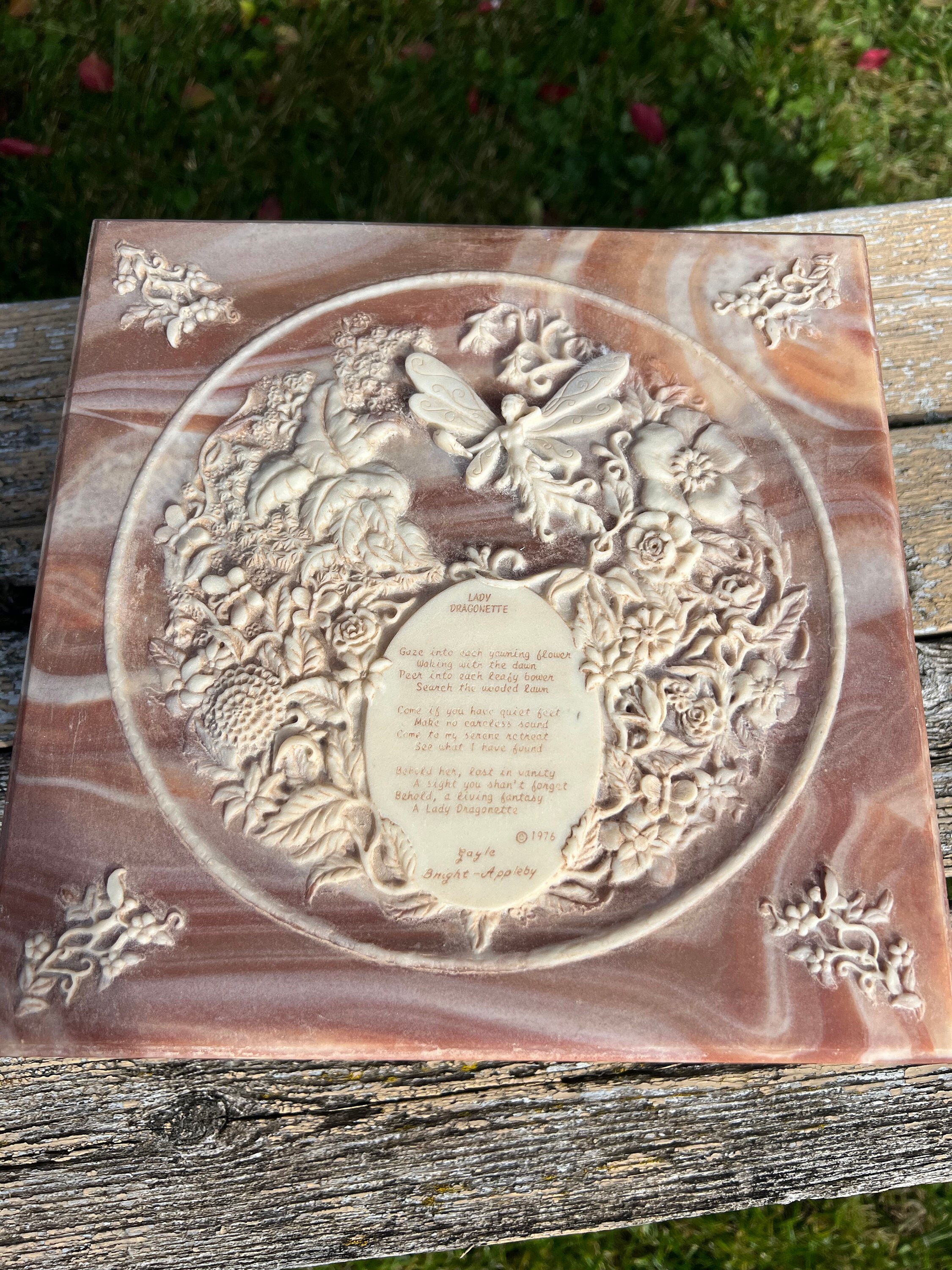 Vintage Incolay Stone Jewelry Box Lady Dragonette Fantasy Series