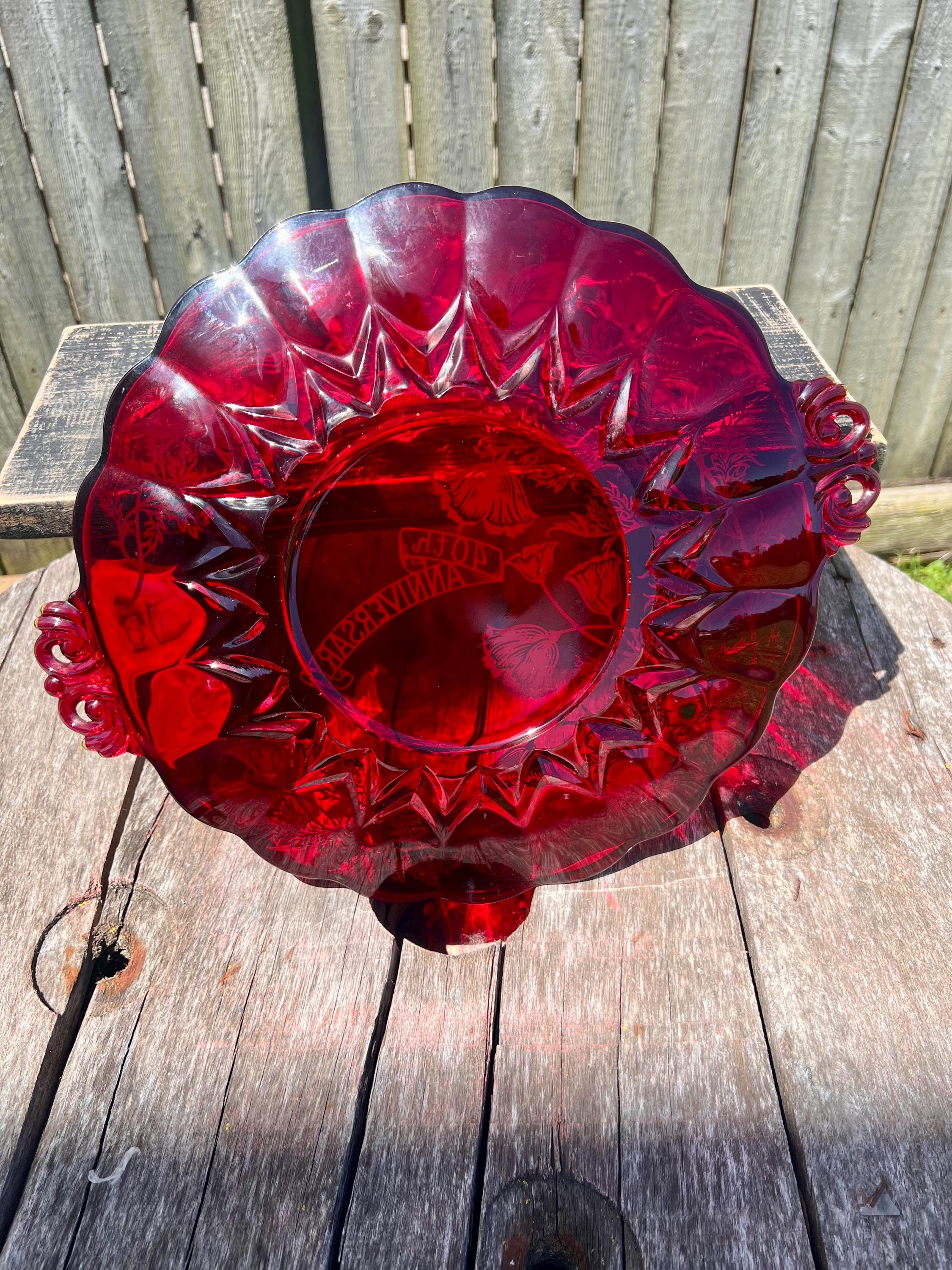 Viking Glass Ruby Red 40th Anniversary Plate Platter With Heavy