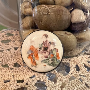 Satsuma Button Pendant Antique Porcelain Round Jewelry Art Crazing Japan