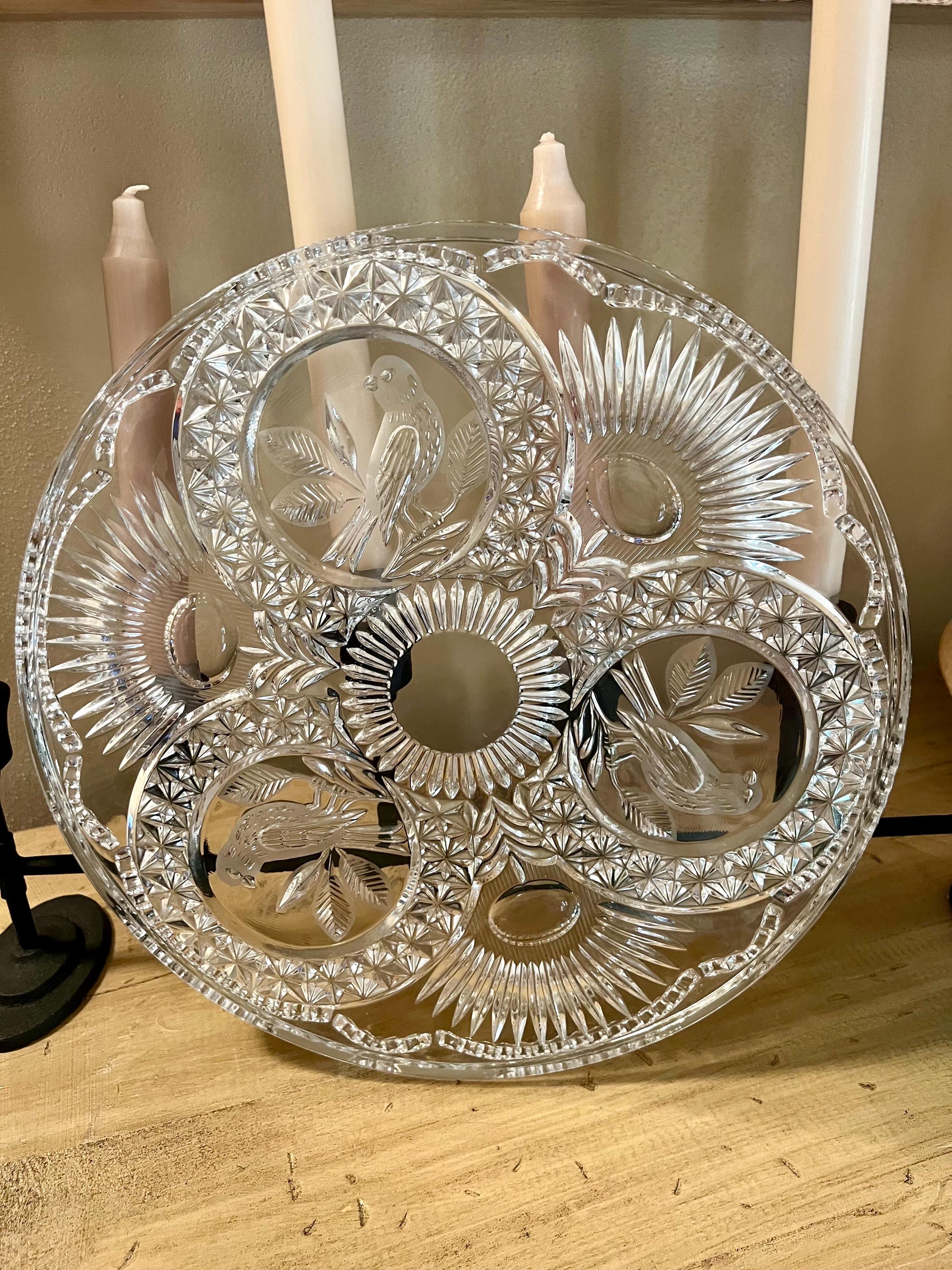 Vintage Crystal Cake Plate With Birds Hofbauer the Byrdes