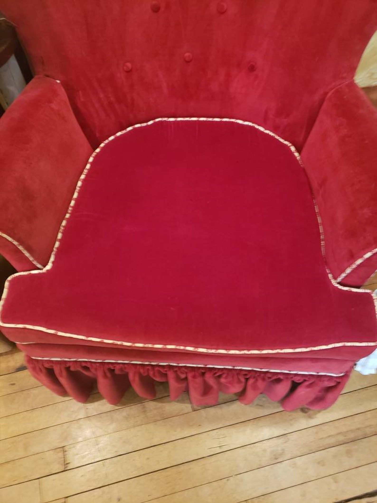 Red Velvet Upholstered Chair with Ruffled Skirt Chairs Gothic Etsy
