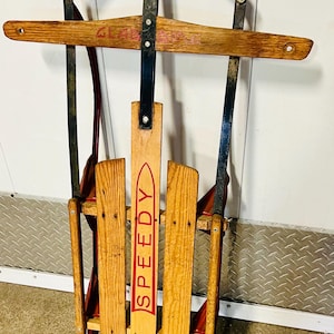 Vintage Sleds Speedy Childs Sled Winter Sports Holiday Christmas Decor Toys Gifts Snow Sport