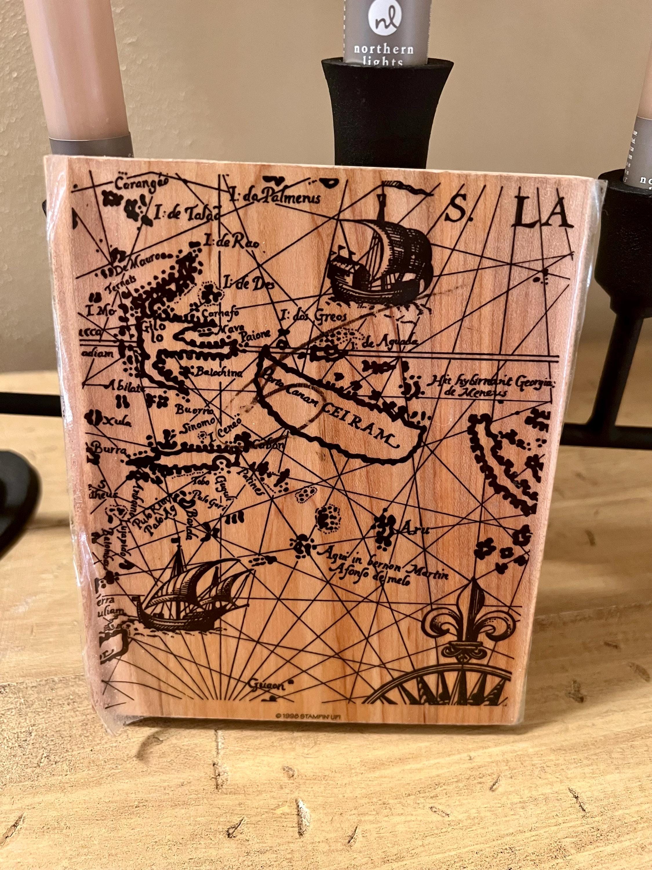 Stampin Up Old World Map Ink Block Stamp Card Making Paper Crafting Art Journal Wood Rubber Stamps Ships Nautical