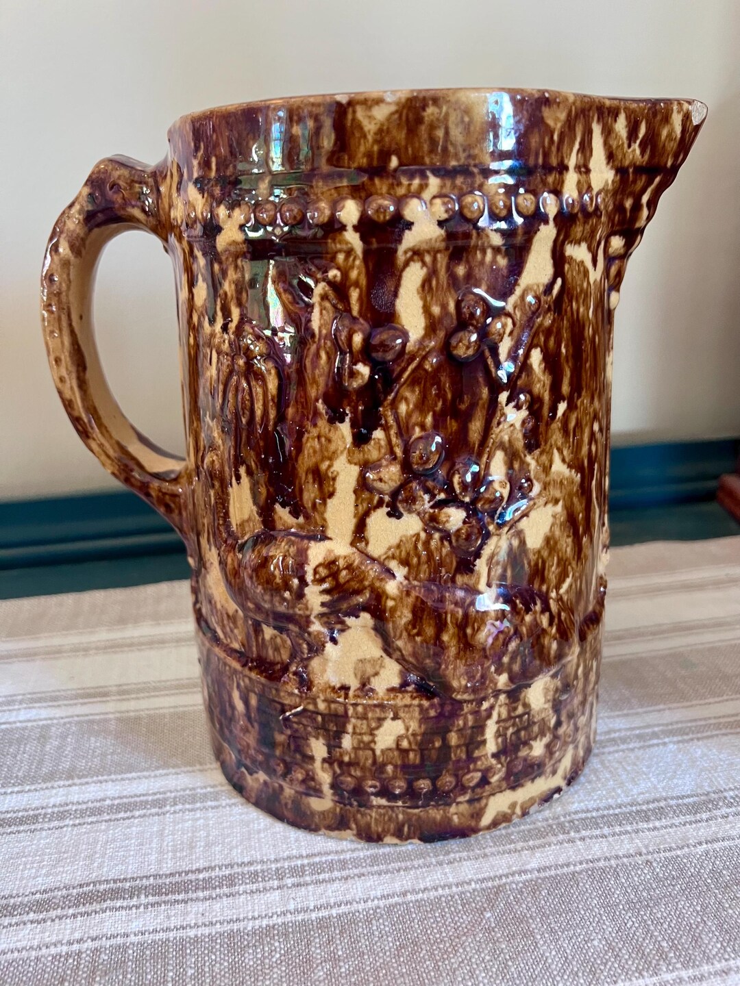 Vintage Rockingham Bennington Pottery Pitcher With Peacock and Palm ...
