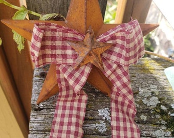 Rustic Star Ornaments Handmade Rusty Star Red White Checkered Ribbon Christmas Gifts Christmas Ornaments Package Tie Ons Rustic Farmhouse