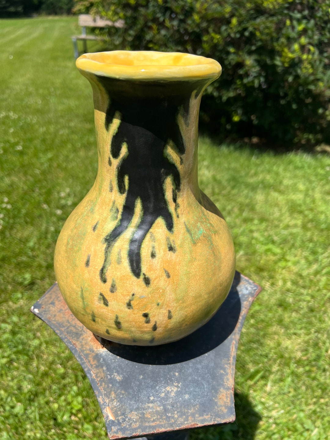 Vintage Hand Thrown Pottery Vase Sunny Yellow Abstract Art Potteries ...