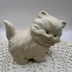 Vintage Fluffy White Angora Kitten Cats MCM Matte Finish Kittys Kitty Cat Animals Whimsical Home Decor