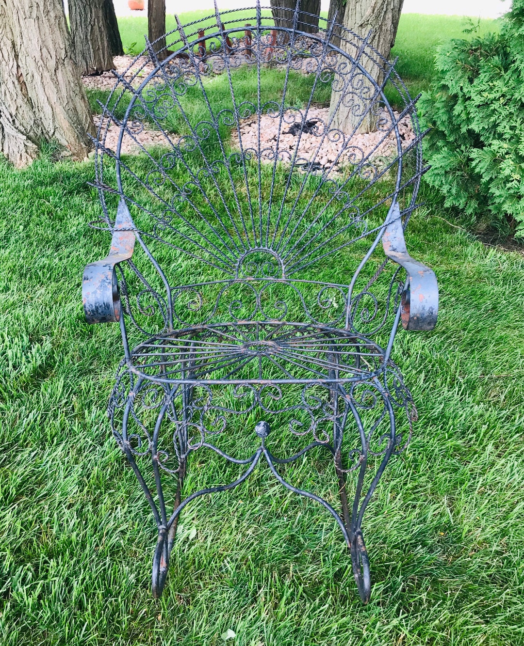 John Salterini Vintage Wrought Iron Peacock Rocking Chair Mid Century Outdoor Wedding Victorian Garden Patio Boho Chic Art Nouveau Etsy