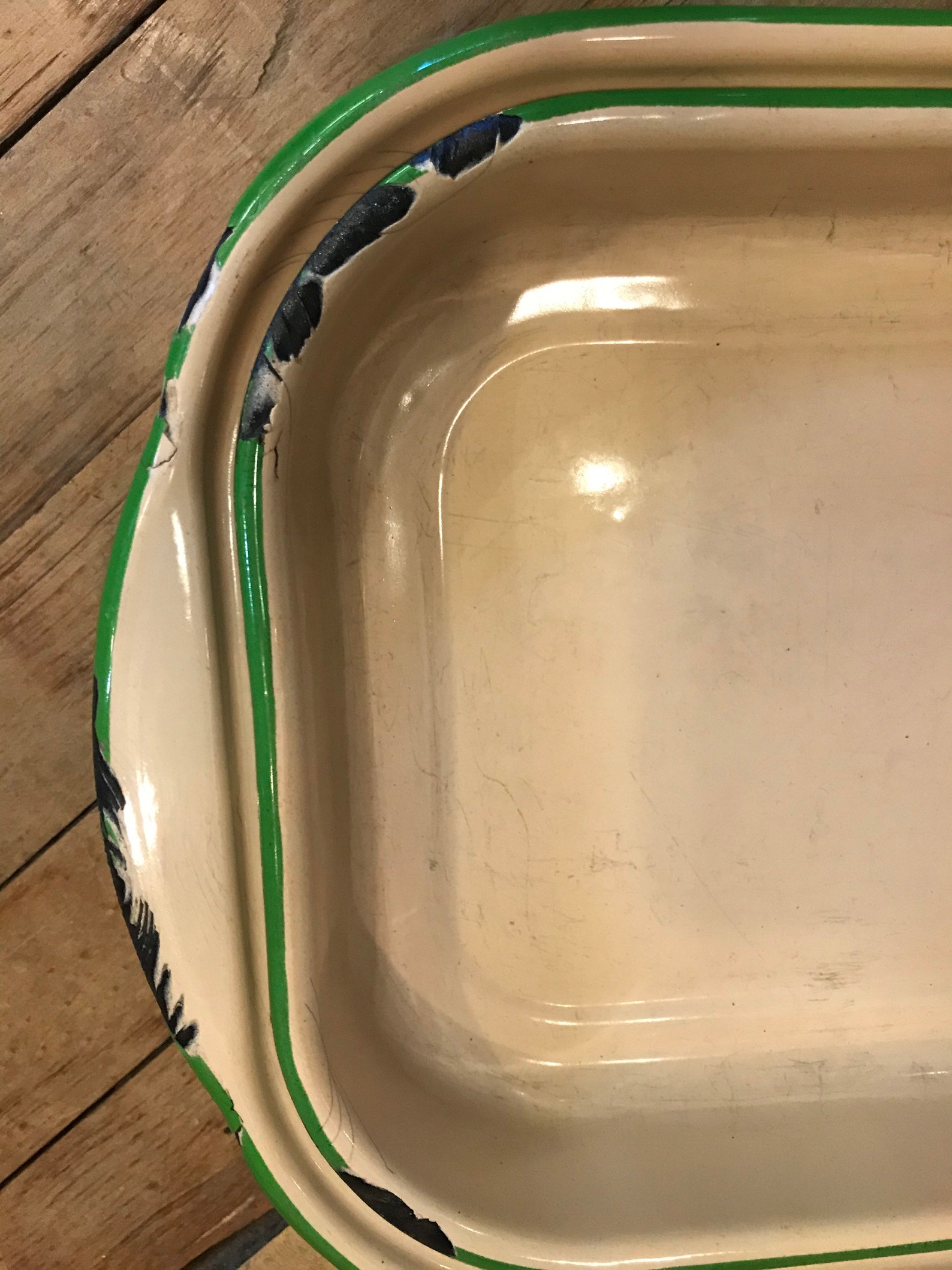 Vintage Cream and Green Enamelware Roasting Pans Casserole Etsy