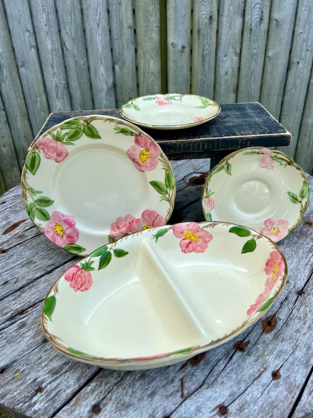 Franciscan Dinnerware Pink Flowers Divided Dish Salad Plate